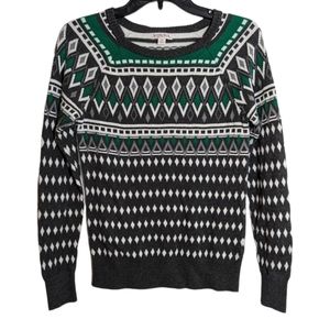 Merona Size M Geometric Pattern Green, Gray, White Sweater (M208)‎